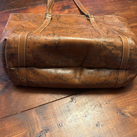 Patricia Nash Benvenuto Signature Map Print Brown Leather Tote Bag Purse - Picture 5 of 7
